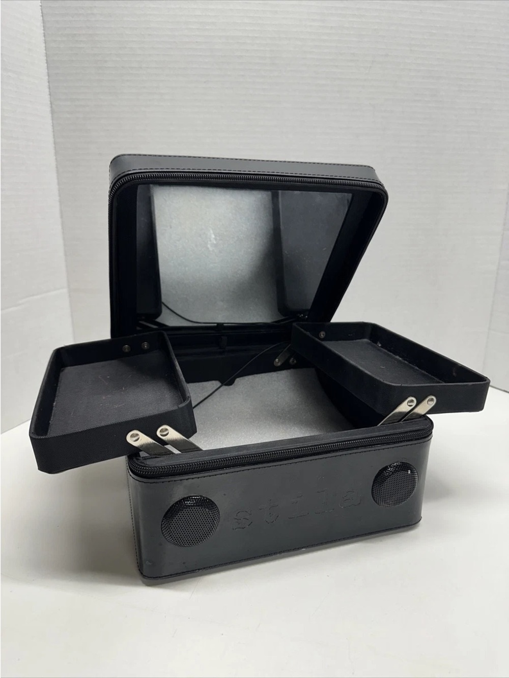 Stila Black Travel Makeup Case with Built-In Mirror and Trays